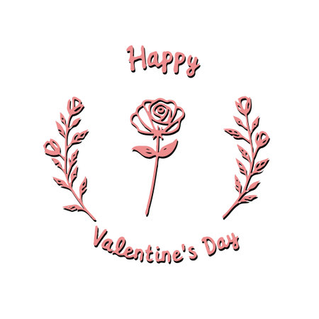 A charming Valentine's Day illustration with a delicate rose and floral elements. Ideal for romantic cards and festive decorations.のイラスト素材