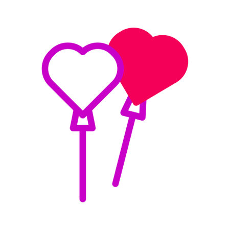Two heart-shaped balloons, one outlined and one solid, create a simple yet cheerful image representing love and celebration.のイラスト素材