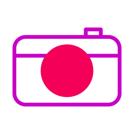A minimalist camera icon featuring a bold circular lens and vibrant outline. Ideal for digital design, photography projects, or modern graphic elements.のイラスト素材
