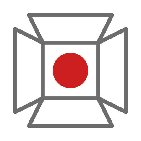 A minimalist spotlight illustration featuring a central red circle. Ideal for representing film, theater, or any form of visual performance.のイラスト素材