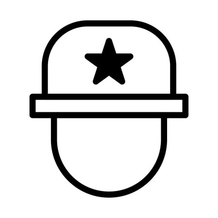A simple black outline shows a police officer's hat. A five-pointed star and brim add detail.のイラスト素材