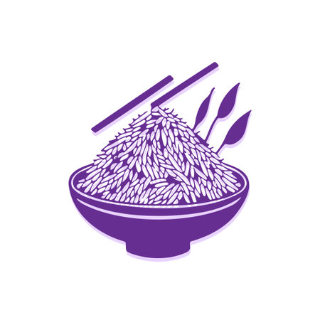 Illustration of a bowl of rice with chopsticks. Perfect for designs related to Asian cuisine and healthy eating.のイラスト素材