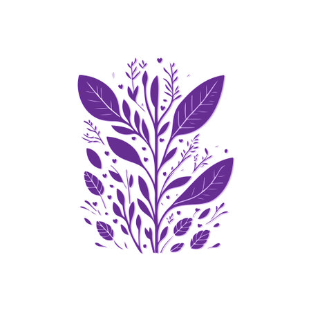 An elegant botanical illustration with purple leaves on a white background. The clean design conveys nature and simplicity.のイラスト素材