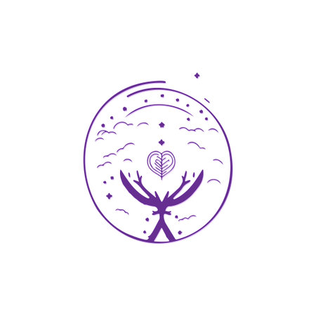 A minimalist illustration featuring a heart shape embraced by tree branches within a circle, symbolizing love, nature, and connection.のイラスト素材