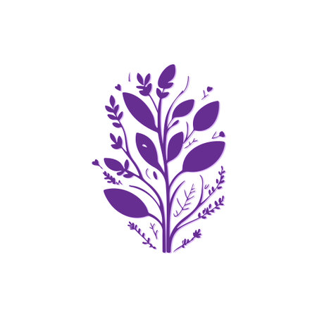 A purple botanical plant and leaf arrangement is isolated on white.のイラスト素材