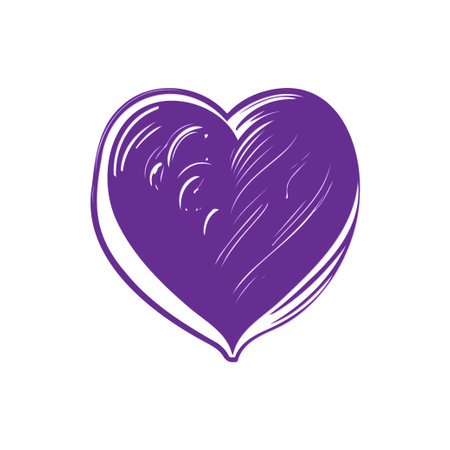 A purple heart symbol hand drawn in sketch style on a white background.のイラスト素材