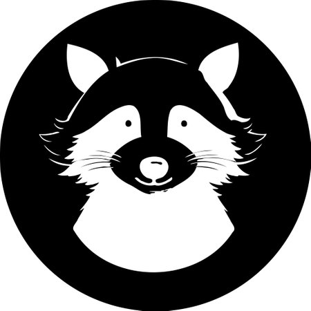Monochrome raccoon head icon design in a circle for logo, emblem, print and tshirt. Vector illustrationのイラスト素材