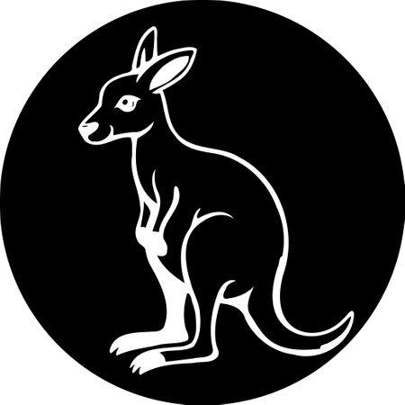 A simple and elegant black and white kangaroo silhouette. Ideal for nature, wildlife, and Australian themes.のイラスト素材