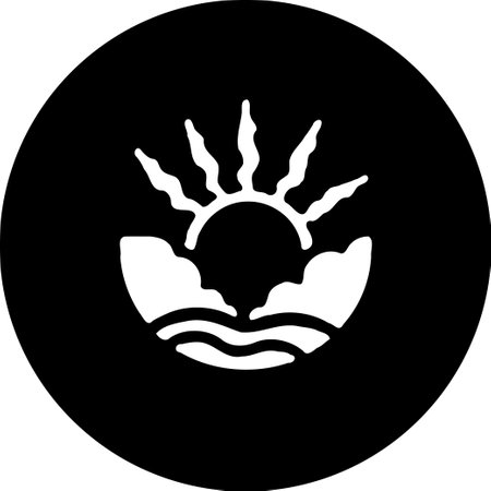 A minimalist black and white design featuring sun rays over the sea, perfect for logos and graphics.のイラスト素材