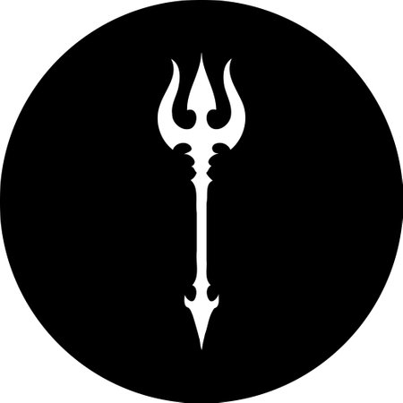 A striking black and white illustration of a trident symbol, isolated on a black background. Symbol of power and mythology.のイラスト素材