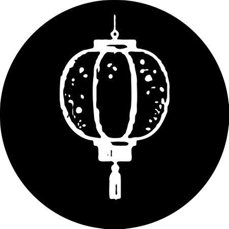 A minimalist vector icon of a Chinese lantern on a black background, conveying a sense of oriental culture and festive celebration.のイラスト素材