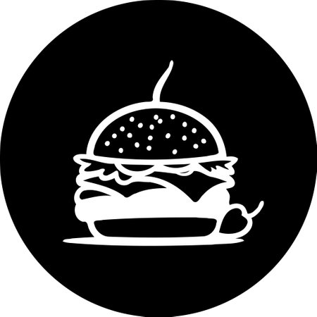 A minimalist black and white icon of a burger, perfect for menus or branding, representing fast food.のイラスト素材