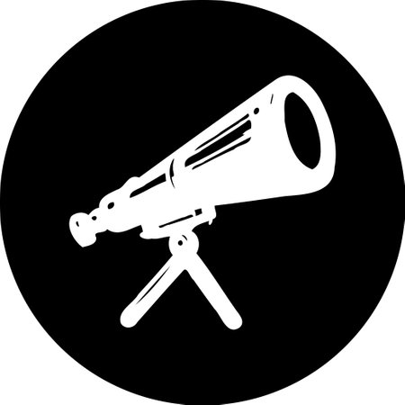 A white telescope icon against a black background. It evokes space, astronomy, science, and exploration.のイラスト素材