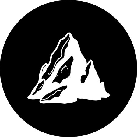 A minimalist monochrome illustration of a mountain peak with snow, set against a black background. Ideal for graphic design.のイラスト素材
