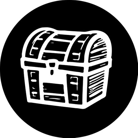 A striking icon of an antique treasure chest on black. Perfect for themes of pirates, history, and hidden riches.のイラスト素材