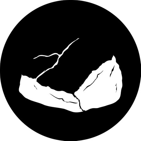 A striking monochrome silhouette of a mountain range, set against a circular black backdrop, conveys nature's majesty.のイラスト素材