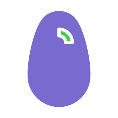 An eggplant icon with a purple body and a green accent mark, set against a clean white backdrop.のイラスト素材