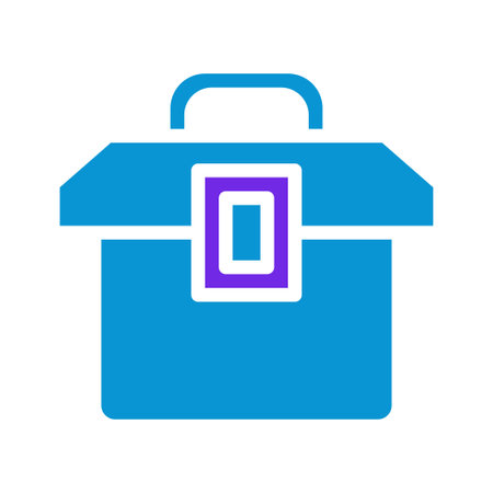 A stylized blue toolbox icon with a purple accent. It represents tools, equipment, and repair work.