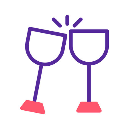 A minimalist icon depicting two clinking glasses, symbolizing celebration. Suitable for invitations, greeting cards and social media posts.のイラスト素材