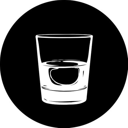 Minimalist illustration of a drink in a glass, set against a black circular background.のイラスト素材