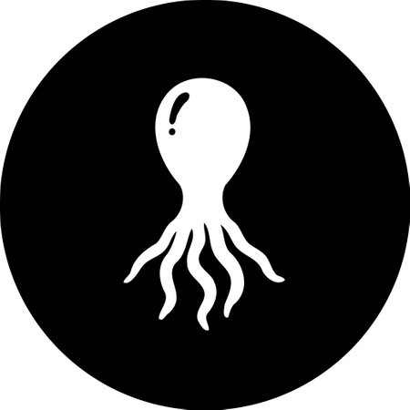 A monochrome, vector depiction of an octopus on black.のイラスト素材