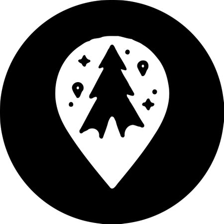 A stylized icon featuring a Christmas tree inside a location pin. Minimalist festive design.のイラスト素材