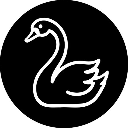 A simplistic vector illustration of a swan icon on a solid black background.のイラスト素材