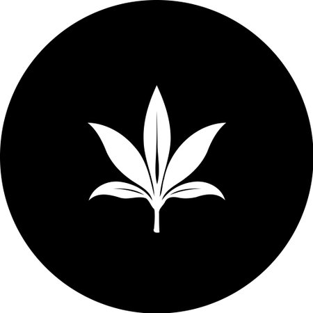 Modern minimalist icon of a white leaf on a dark circle. Versatile for branding and design projects.のイラスト素材