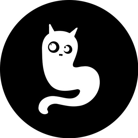 A minimalist icon of a whimsical ghost character in white on a black circular background.のイラスト素材