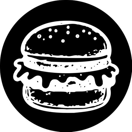 A monochrome vector illustration of a burger on black backgroundのイラスト素材