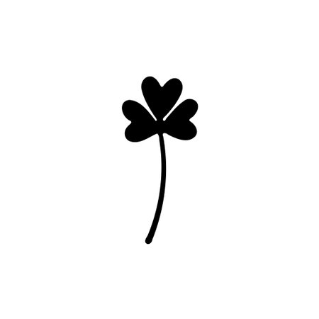 A minimalist silhouette of a three-leaf shamrock, isolated on a white background. Perfect for St. Patrick's Day designs or symbolic botanical illustrations.のイラスト素材