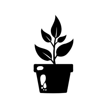 Silhouette illustration of a seedling in a pot. A symbol of growth, nature, and indoor gardening.のイラスト素材