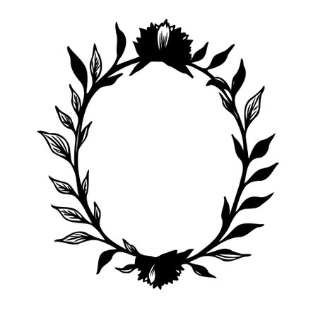 Elegant floral wreath frame with intricate details, ideal for designing invitations, cards, and decorative projects. This design offers a touch of refinement.のイラスト素材