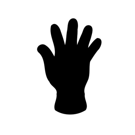 A minimalist monochrome illustration of a hand silhouette with five fingers, providing a graphic element for various design projects, or creative concepts.のイラスト素材