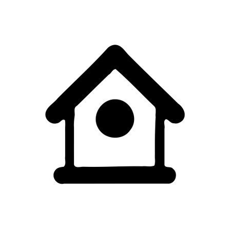 A minimalist black and white silhouette of a birdhouse, suitable for use as an icon, logo, or graphic element. Represents home, nature, and shelter.のイラスト素材