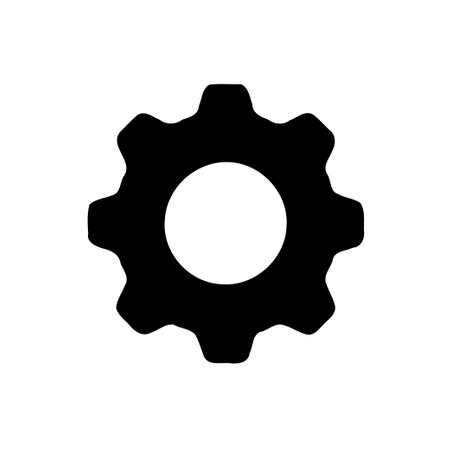 Black and white illustration of a cogwheel representing process, system settings and precision. The gear symbolizes technical configurations and maintenance within mechanical industries.のイラスト素材