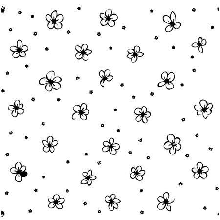 A delicate seamless vector pattern featuring hand-drawn floral elements and scattered dots in a monochromatic palette. This design provides a simple yet elegant backdrop suitable for various creative projects.のイラスト素材