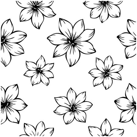A seamless floral pattern in black and white, perfect for textile design, wallpapers, and backgrounds, adding a touch of elegance and nature to any project.のイラスト素材