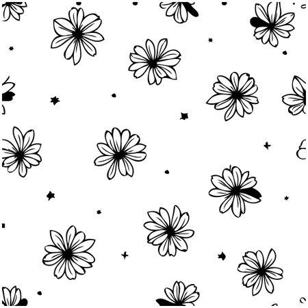 A simple, seamless pattern featuring hand-drawn daisies on a clean white background. Ideal for textiles, wallpapers, and a variety of design projects.のイラスト素材