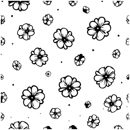 Elegant monochrome floral pattern, perfect for textiles, stationery, or any project needing a touch of natural simplicity. Features graceful flower designs.のイラスト素材