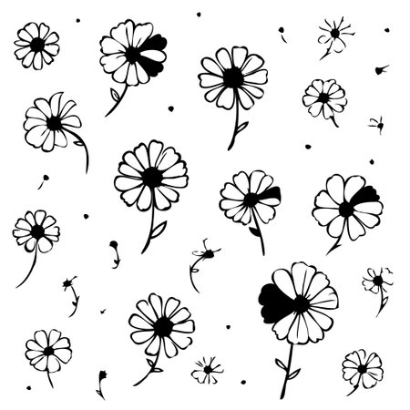 A delicate monochrome daisy vector pattern background design. Ideal for textile, wallpaper, fabric, print, scrapbook.のイラスト素材