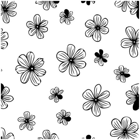 Monochrome floral seamless pattern for background, digital paper, textile, and scrapbook. A simple and modern design showcasing floral shapes. Vector format graphic resource.のイラスト素材