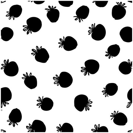 A simple black and white pattern featuring stylized strawberry shapes, perfect for backgrounds or surface designs. The repeating pattern creates a modern, artistic aesthetic.のイラスト素材