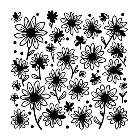 A delightful collection of hand-drawn daisy variations, offering a touch of monochrome elegance. Perfect for botanical themes, graceful designs, and charming decorative elements.のイラスト素材