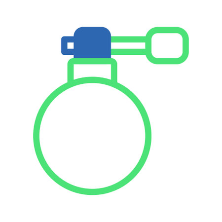 A minimalist illustration features a perfume bottle outlined in vibrant green with blue accents. The design evokes a sense of elegance, freshness, and contemporary style.のイラスト素材