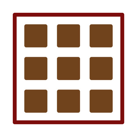 A symmetrical composition featuring nine brown chocolate squares evenly spaced within a white area, all encased by a decorative maroon frame. The design exudes modern simplicity.のイラスト素材