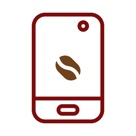 A stylized mobile phone design with a coffee bean icon on the screen. Ideal for applications or branding related to coffee and technology.のイラスト素材