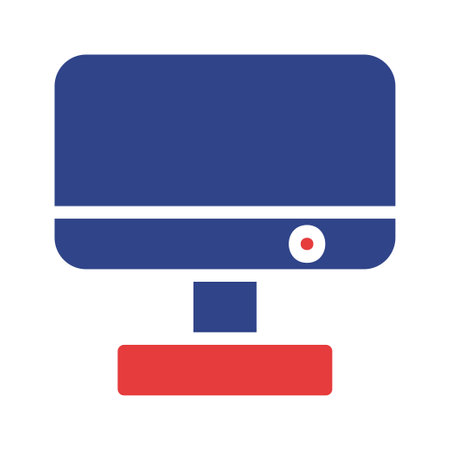 Stylized computer display icon showcasing a blend of geometric shapes and vivid colors. This icon is...