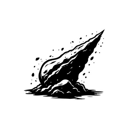 Stylized monochrome illustration featuring a celestial object plummeting towards the ground, depicted in a graphic and detailed style. The image evokes a sense of impact and cosmic scale.のイラスト素材