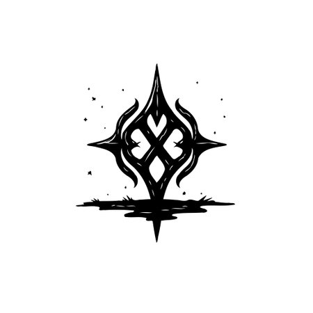 Intricate dark symbol rising from the shadows, etched with ethereal elegance. The monochrome design evokes a sense of mystery, spirituality, and enigmatic power.のイラスト素材